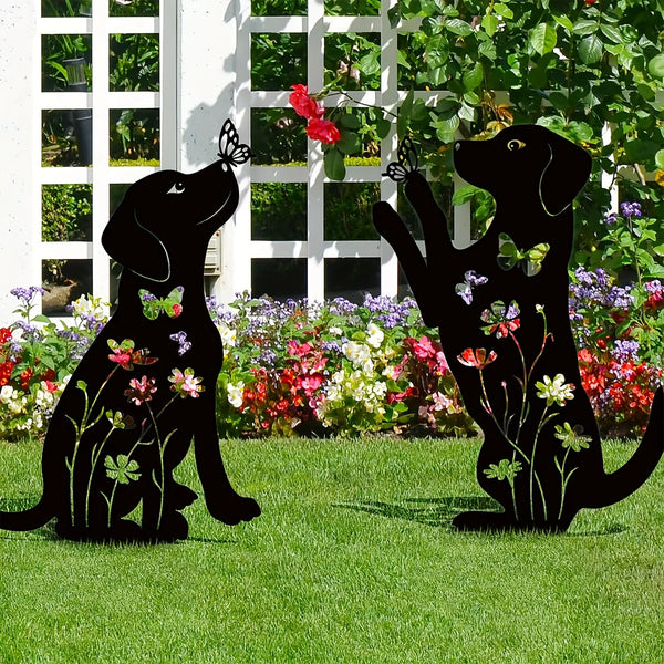 Black Metal Dog Garden Stakes