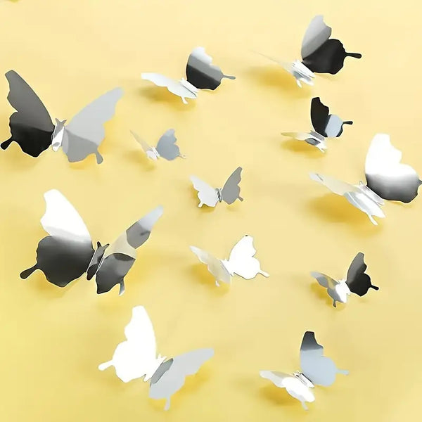 12-Piece 3D Butterfly Wall Stickers - Reflective Acrylic Home Decor