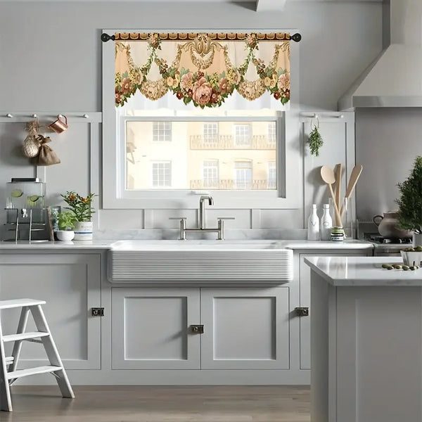 Floral Print Curtain Valance – Country-Style Rod Pocket Design