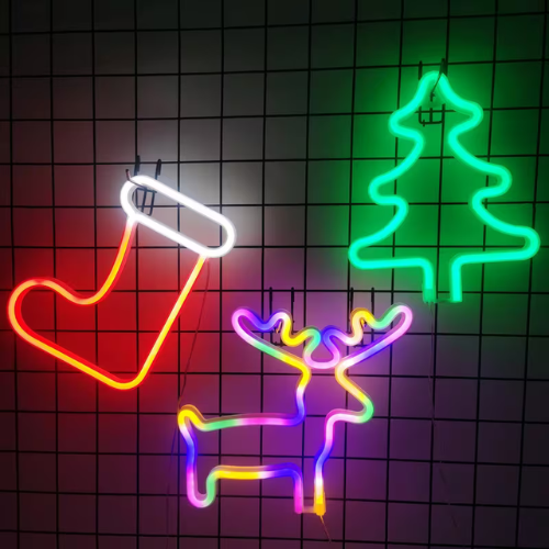 🎄✨ Christmas Neon Sign LED Night Light – Tree, Reindeer & Stocking Shapes