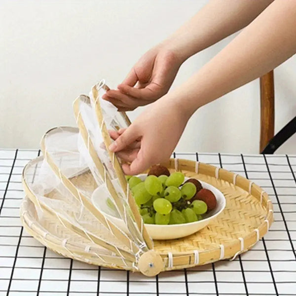 Handwoven Food Serving Basket with Insect-Repellent Cover