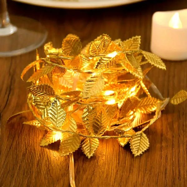 Gold Leaf Fairy Lights – LED String Lights for Festive Decor