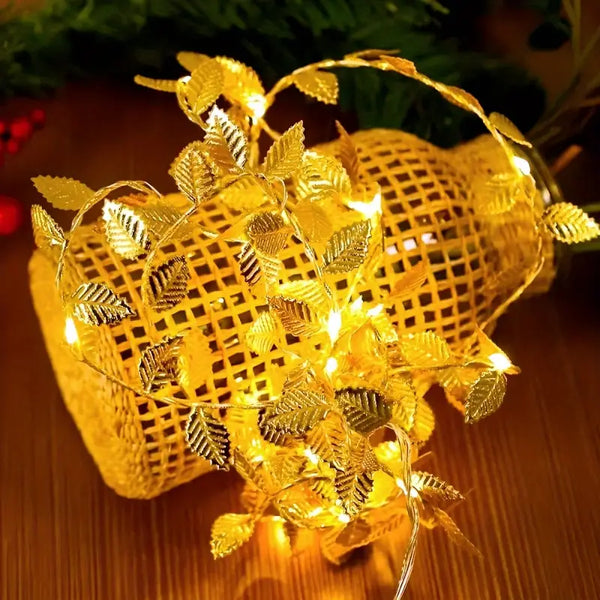 Gold Leaf Fairy Lights – LED String Lights for Festive Decor