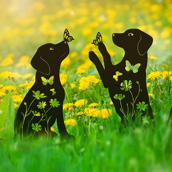 Black Metal Dog Garden Stakes