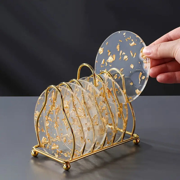 Round Acrylic Coasters – Heat-Resistant with Gold Foil Design