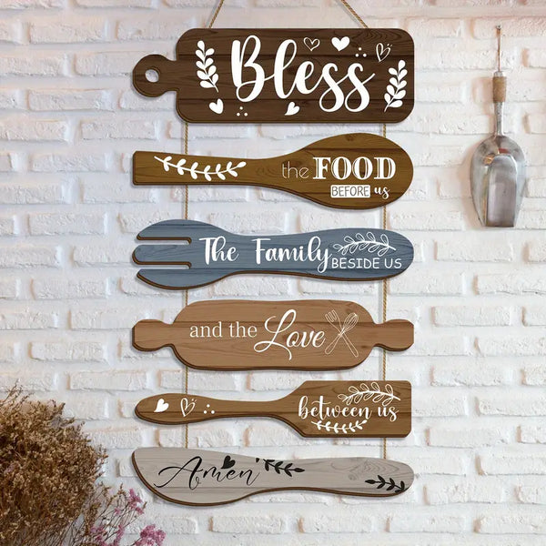 6-Piece Rustic Wooden Wall Signs – Farmhouse Kitchen & Holiday Decor