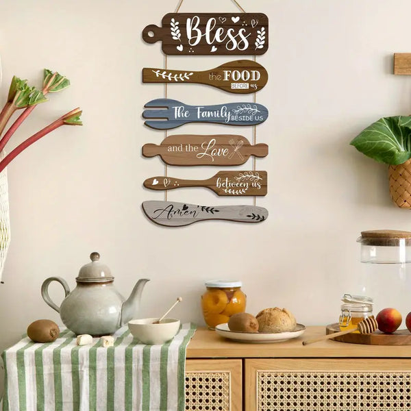 6-Piece Rustic Wooden Wall Signs – Farmhouse Kitchen & Holiday Decor