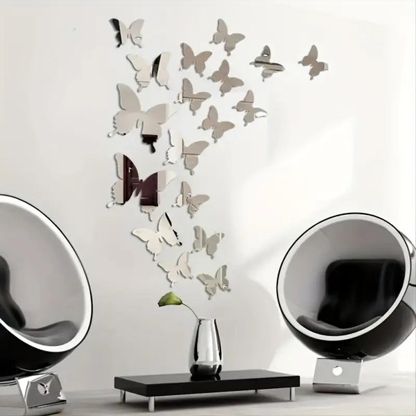 12-Piece 3D Butterfly Wall Stickers - Reflective Acrylic Home Decor