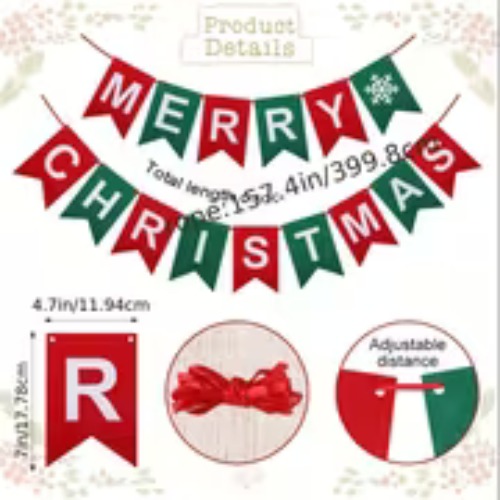 Red Felt “Merry Christmas” Banner with Snowflakes – Holiday Room & Party Decoration