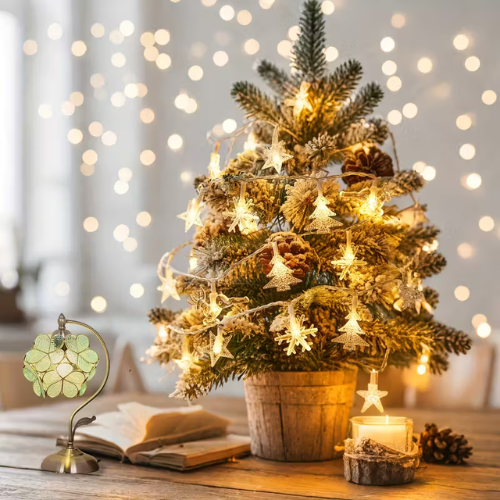 Snowflake & Christmas Tree LED String Lights – Battery Powered Holiday Fairy Lights