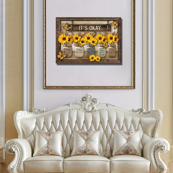 IT'S OKAY Sunflower Canvas Wall Art – Perfect for Home & Holiday Decor