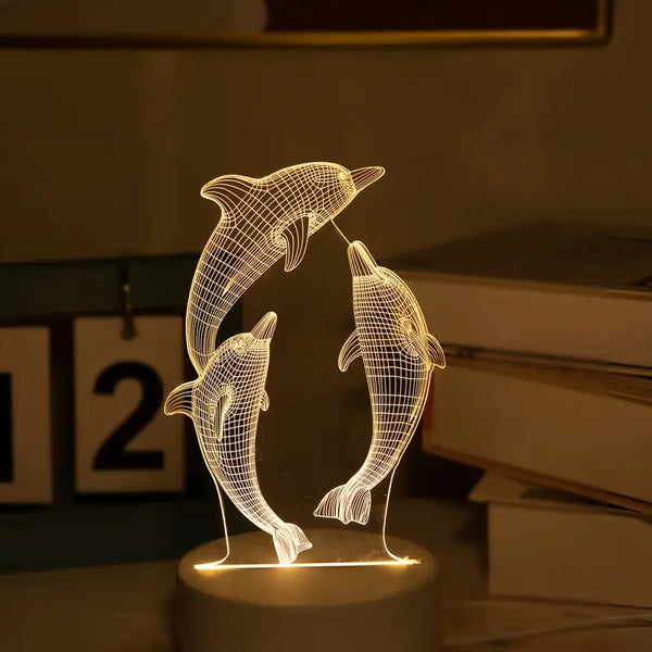 USB 3D Glowing Dolphin Night Light – Ocean-Themed Decor & Gift
