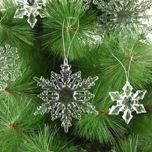 ❄️✨ 10pcs Transparent Acrylic Snowflake Pendants – Faceted Crystal Hanging Ornaments for Christmas Tree