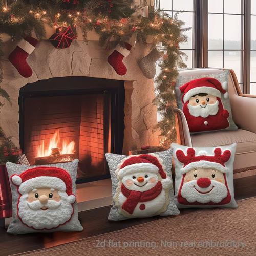 🎄✨ 4-Pack Christmas Throw Pillow Covers – Santa, Snowman & Elk Print