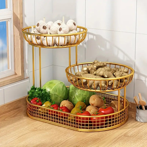 Multi Tier Gold Wire Fruit Basket – Elegant & Sturdy Storage