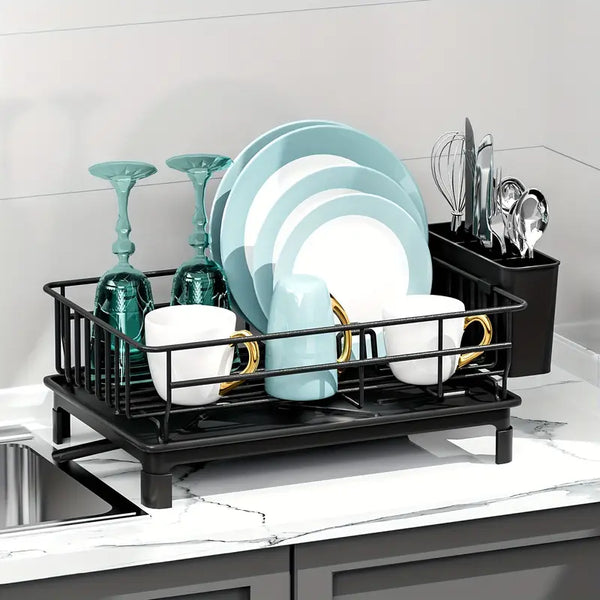 Multifunctional Dish Drying Rack – Rust-Resistant with Drainboard & Utensil Holder