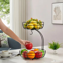 2-Tier Carbon Steel Fruit Basket with Banana Hanger