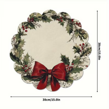 🎄✨ Vintage Wreath Christmas Placemats – 4 PCS Round Non-Slip Table Mats
