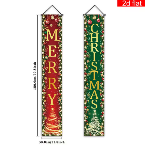 2pcs Christmas Porch Banner – 2D Flat Red Snowflake Couplets