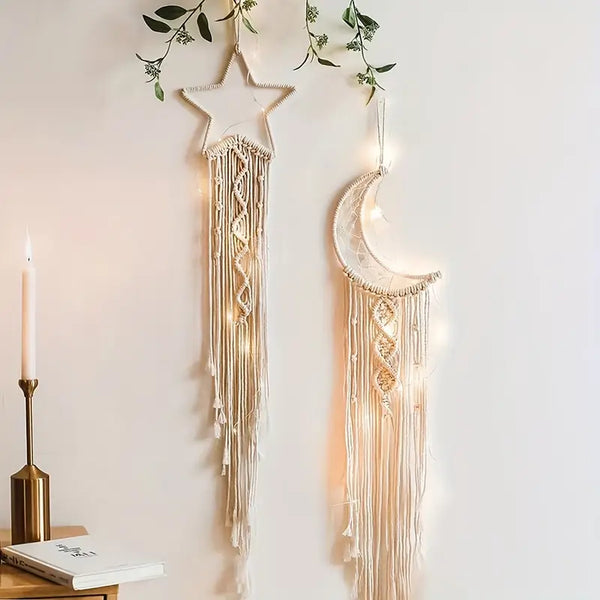 2-Piece Star & Moon Dream Catcher – Handwoven Boho Wall Decor