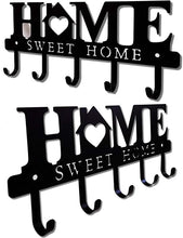 Home Sweet Home” Wall Mounted Key Holder Organizer – 5 Hooks | Black Metal