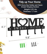 Home Sweet Home” Wall Mounted Key Holder Organizer – 5 Hooks | Black Metal