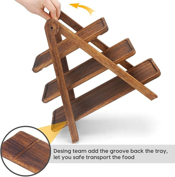 🍽️ Manspdier 3-Tier Wooden Serving Tray | Hand-Carved Platane