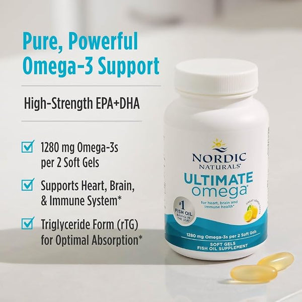 Nordic Naturals Ultimate Omega 1280mg Fish Oil – Lemon – 60 Softgels