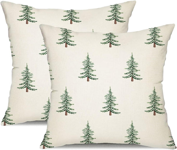 Christmas Tree Pillow Covers – 18x18" Set of 2 Decorative Winter Throws