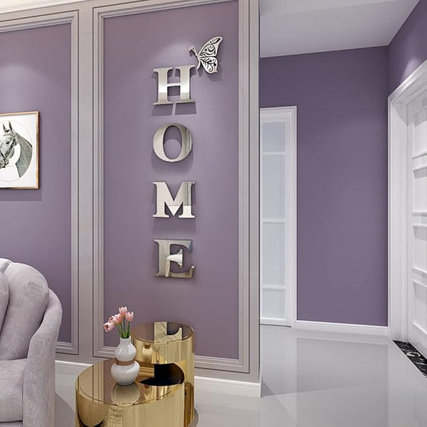 Acrylic Mirror Wall Stickers – Silver 3D Letter Signs & Butterfly Design