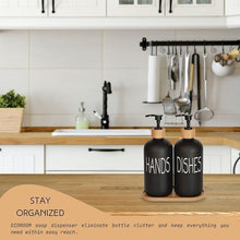 Matte Black Glass Soap Dispenser Set – 2 Refillable Bottles with Bamboo Pumps & Tray