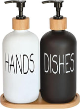 Matte Black Glass Soap Dispenser Set – 2 Refillable Bottles with Bamboo Pumps & Tray