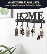 Home Sweet Home” Wall Mounted Key Holder Organizer – 5 Hooks | Black Metal