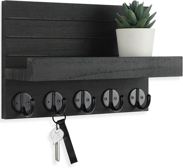 Key Holder for Wall with Shelf – Decorative Paulownia Wood Key