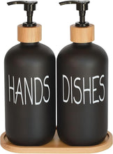 Matte Black Glass Soap Dispenser Set – 2 Refillable Bottles with Bamboo Pumps & Tray