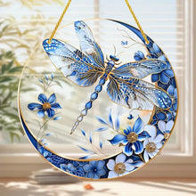 Blue & White Porcelain Dragonfly Suncatcher – Elegant Hanging Decor