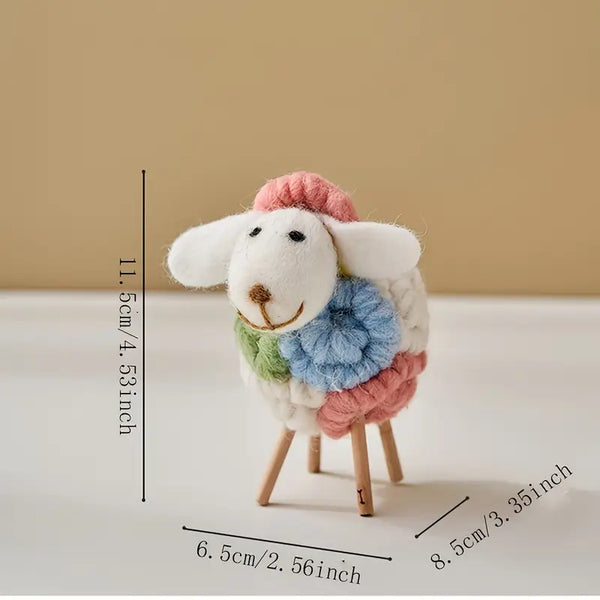 Colorful Plush Sheep Figurine – Fluffy Desktop Ornament