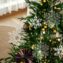 ❄️✨ 10pcs Transparent Acrylic Snowflake Pendants – Faceted Crystal Hanging Ornaments for Christmas Tree