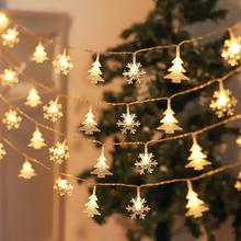 Snowflake & Christmas Tree LED String Lights – Battery Powered Holiday Fairy Lights