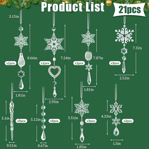 18PCS Crystal Christmas Ornaments – Acrylic Snowflake & Icicle Hanging Decorations