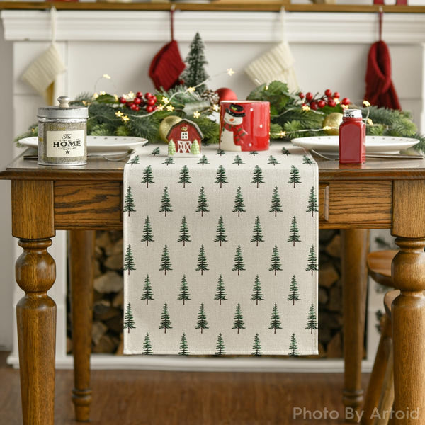 Beige Christmas Table Runner – 13x72" Xmas Tree Winter Dining Décor