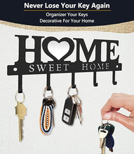 Home Sweet Home” Wall Mounted Key Holder Organizer – 5 Hooks | Black Metal