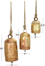 Set of 3 Gold Metal Cow Bells – Tibetan-Inspired Decorative XL Bells (10