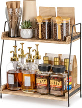 2-Tier Countertop Coffee Station Organizer – Wooden Shelf & Metal Frame