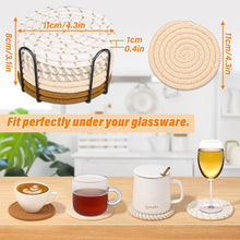🧵 Mckanti Drink Coasters Set of 8 (4 Colors) – Absorbent Cotton Woven Coasters with Metal Holder