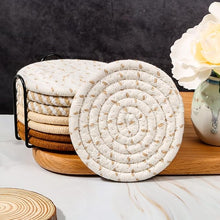 🧵 Mckanti Drink Coasters Set of 8 (4 Colors) – Absorbent Cotton Woven Coasters with Metal Holder