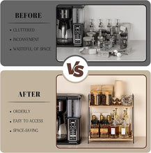2-Tier Countertop Coffee Station Organizer – Wooden Shelf & Metal Frame