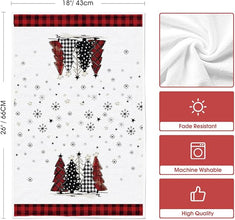 Set of 4 Christmas Kitchen Towels – Red & Black Buffalo Plaid Snowman Design (18x26