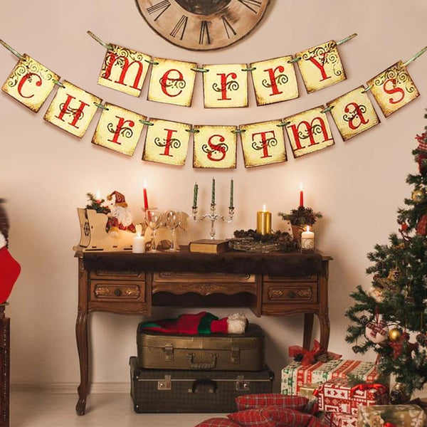 Vintage Merry Christmas Banner – Retro Victorian Holiday Décor