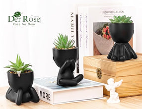 🌑 Der Rose 3pcs Fake Succulents – Black Aesthetic Artificial Plants